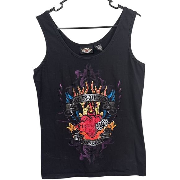 Vintage Women's Harley-Davidson Sleeveless Tee Shirt Black Front/Back Logo SZ L - Picture 1 of 9